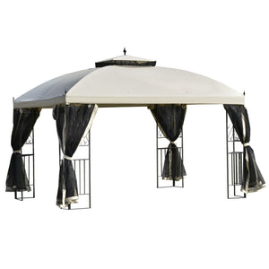 10 x 12 gazebo with double-pitched roof, removable mesh side panels and triangular shelves, beige 