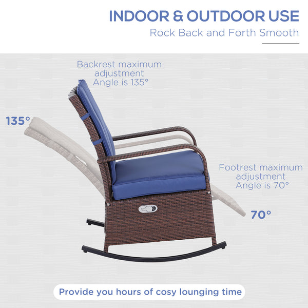 Outdoor reclining rocking chair in woven resin with cushion, dark blue