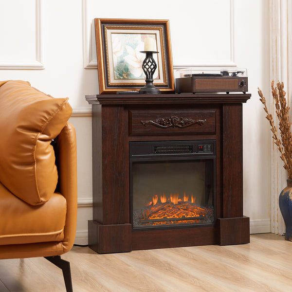 1400W Electric Fireplace with Brown Mantel