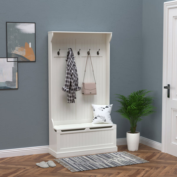 3-in-1 entryway coat rack with storage bench and 5 double hooks – Cream white