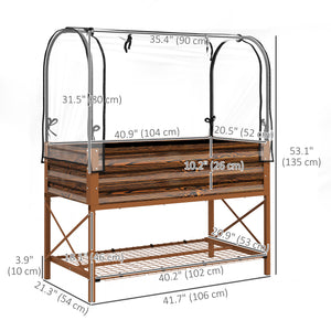 Raised planter with lid, lower shelf and liner, dark brown wood effect
