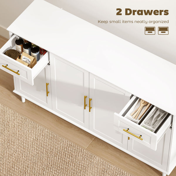 Sideboard with soft-close doors with 2 drawers, 3 adjustable shelves and 4 doors, white