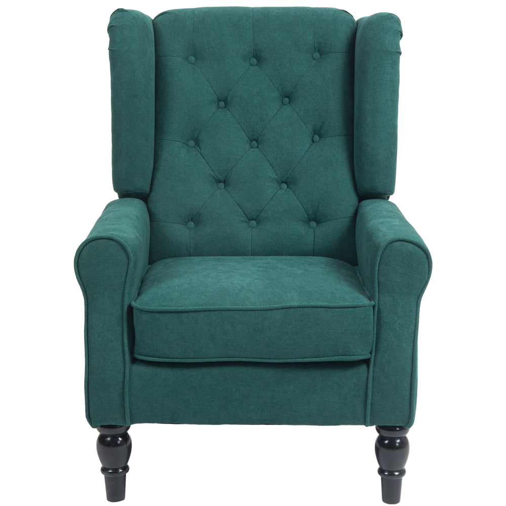 Button-upholstered accent chair, dark green