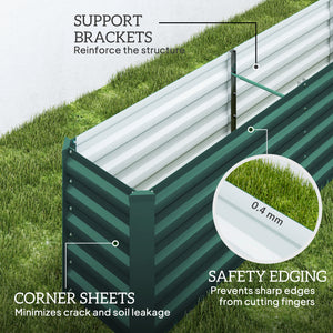 Reinforced galvanized raised planter with open bottom, green