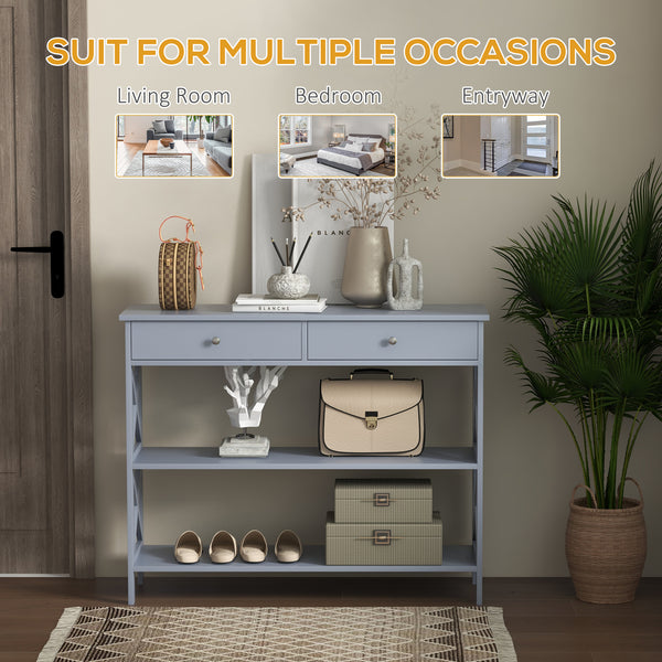 Modern entrance console with 2 drawers and 2 shelves, gray