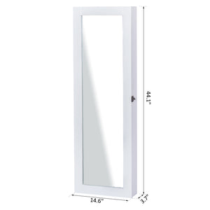 White jewelry cabinet with mirror and wall mount