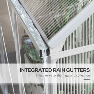 Polycarbonate greenhouse with sliding door, window, aluminum frame and foundation