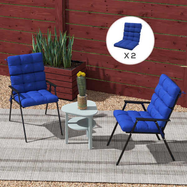 Set of 2 Outdoor Patio Chair Cushions with Ties, Tufted, Navy Blue