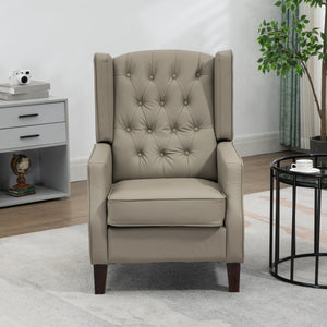 Modern faux leather accent chair with thick padding, khaki