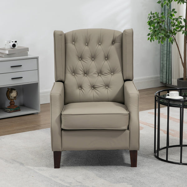 Modern faux leather accent chair with thick padding, khaki