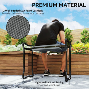 Folding garden stool with seat and knee support, thick cushion and handles