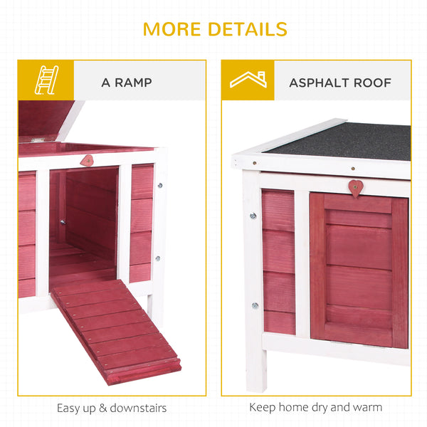 Wooden hutch with waterproof and openable asphalt roof, red