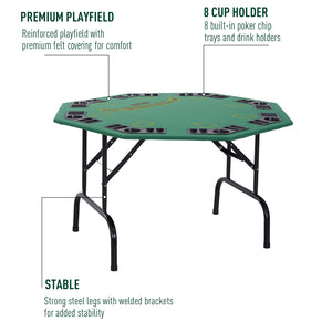 8-Player Folding Poker Table with Cup Holders, Green