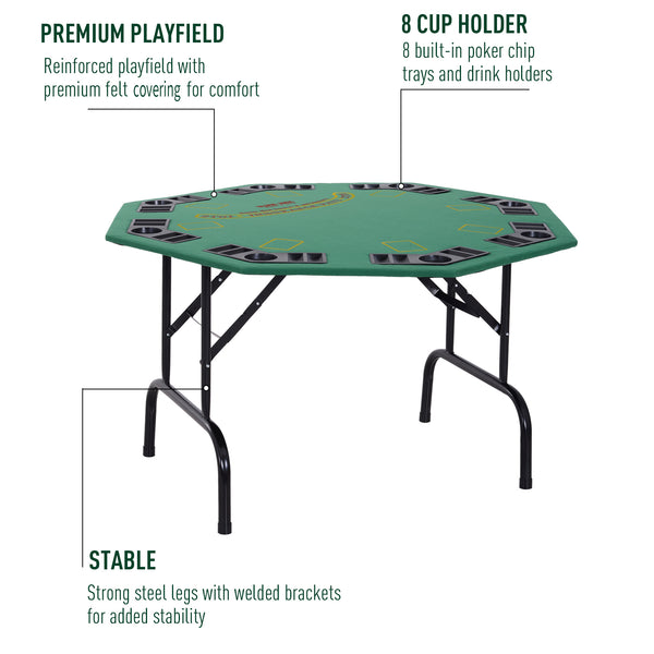 8-Player Folding Poker Table with Cup Holders, Green