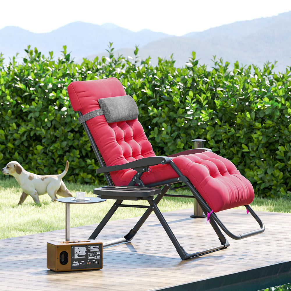 Padded Zero Gravity Recliner with Cup Holder, Adjustable Backrest, Removable Cushion for Outdoor Use, Red