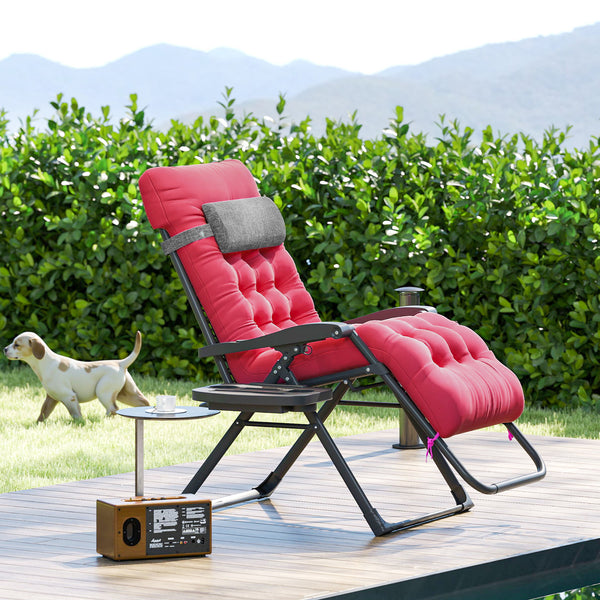 Fauteuil zéro gravité rembourré avec porte-gobelet, dossier réglable, coussin amovible pour l'extérieur, rouge