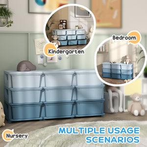 3-Tier 9-Drawer Plastic Toy Organizer, Blue