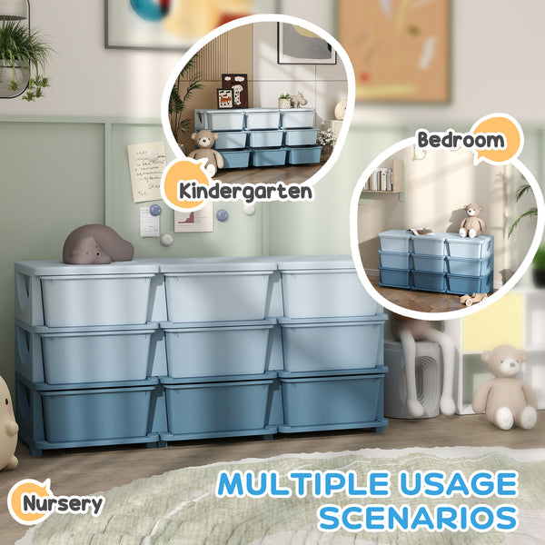 3-Tier 9-Drawer Plastic Toy Organizer, Blue
