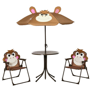 Folding picnic table and chairs set with removable parasol, brown