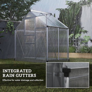 6' x 4' x 6.6' Polycarbonate Greenhouse, Galvanized Aluminum Sheet Frame with Gutter, Ventilation and Sliding Door, Silver