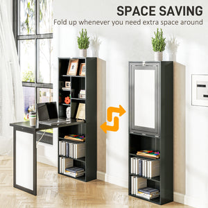 Foldable convertible desk with whiteboard and side shelf, black