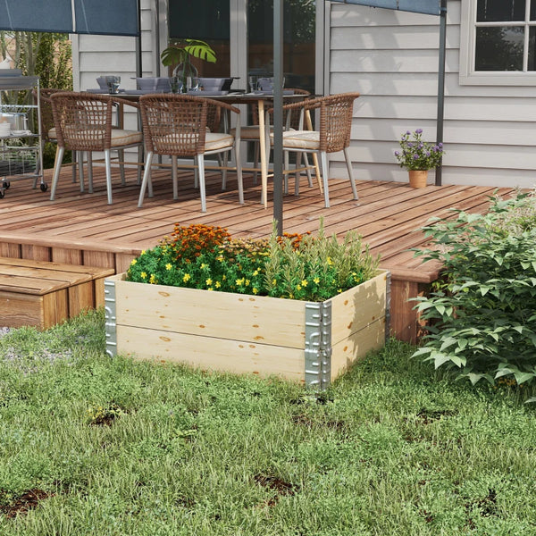Raised wooden planter with two compartments