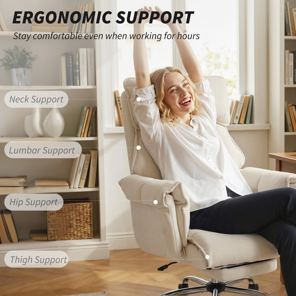 Reclining office chair with footrest, cream