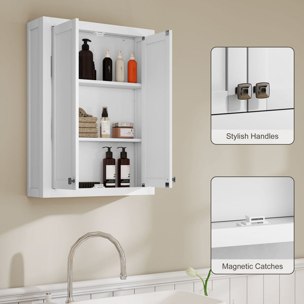 Modern wall-mounted bathroom cabinet with 2 doors and 2 adjustable shelves, white