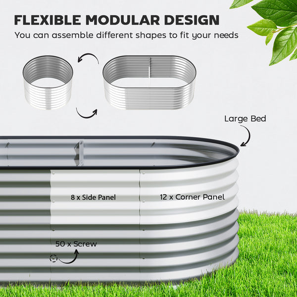 Galvanized oval raised planter, silver color 