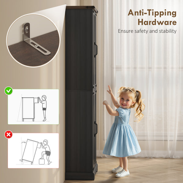 72-inch Farmhouse Style Storage Cabinet with Adjustable Shelves for Dining Room, Black