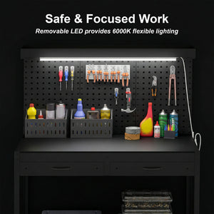 43 in. reinforced workbench with LED lighting and outlets
