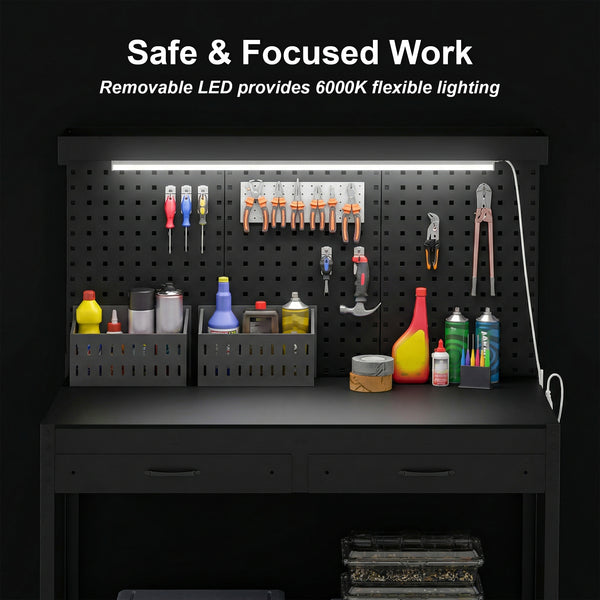 43 in. reinforced workbench with LED lighting and outlets