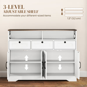 Sideboard with 4 doors, 3 drawers with adjustable shelves, white