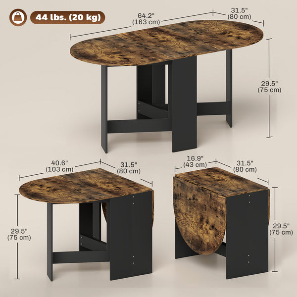 Space-saving drop-leaf kitchen table for dining and living room, rustic brown