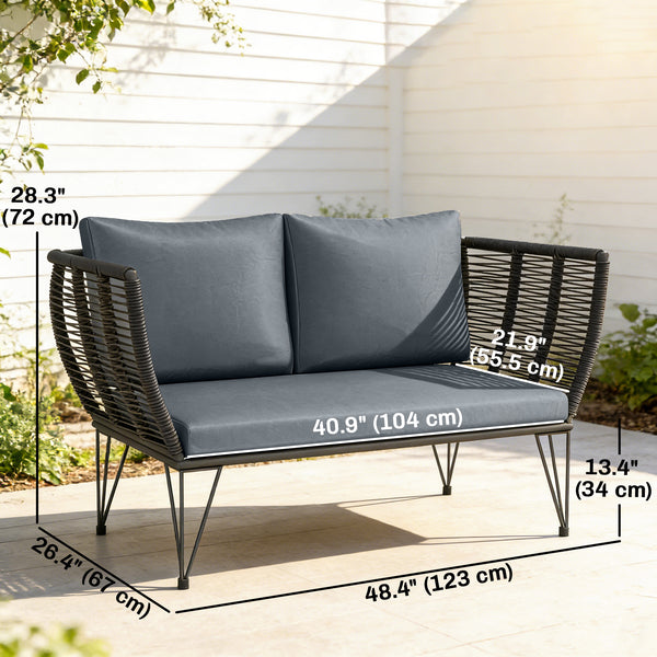 Outdoor sofa with cushions, galvanized steel frame, light gray