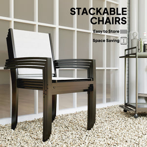 5-Piece Outdoor Dining Set with Round Table and 4 Stackable Chairs, for Garden, Lawn, Patio, Balcony and Poolside