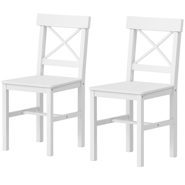 Set of 2 white wooden dining chairs with cross backrest