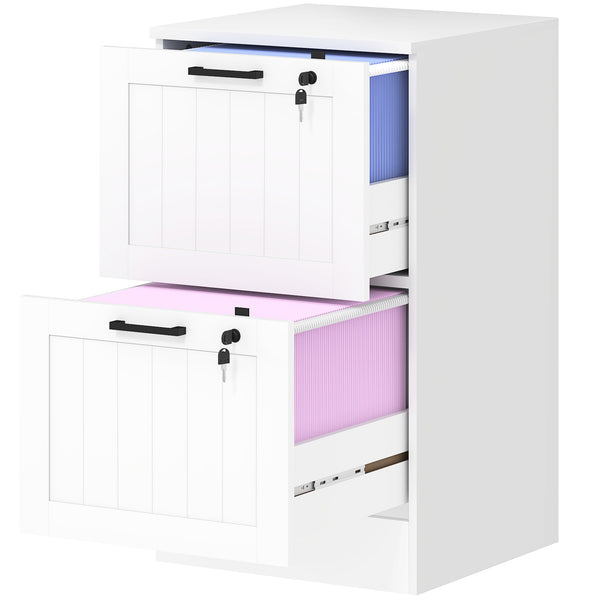 HOMCOM 2 Drawer Filing Cabinet with Lock, Office Storage Cabinet with Adjustable Hanging Bars for A4 Letter Size Files, White