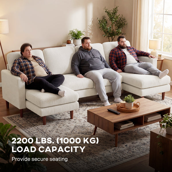 Sectional Sofa, Corduroy U Shaped Couch with Double Chaise and Spring Cushions, 2200lb Capacity, Beige