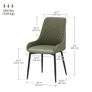 Set of 2 green upholstered kitchen chairs