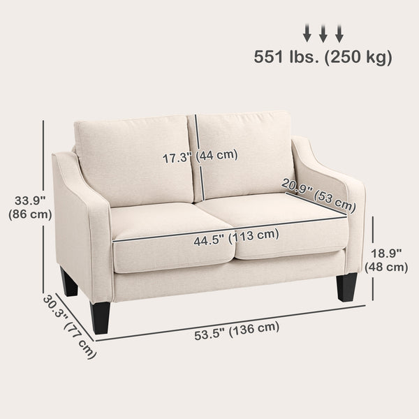 Modern sofa with pocket springs, linen upholstery, beige
