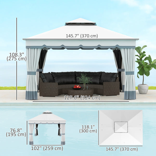 10' x 12' Double Roof Garden Gazebo, Outdoor Shelter with Netting and Curtains, for Garden, Lawn and Patio 