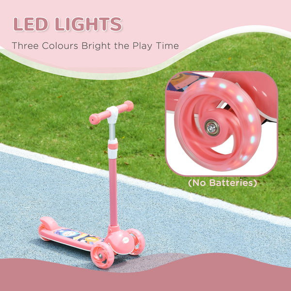 3-wheel scooter, adjustable height, rear brake, LED lighting, TPE handlebar, pink 