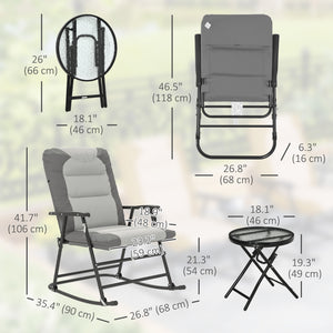 3-Piece Outdoor Folding Rocking Chair Set, Light Grey