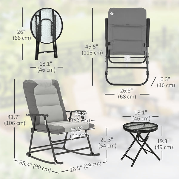3-Piece Outdoor Folding Rocking Chair Set, Light Grey