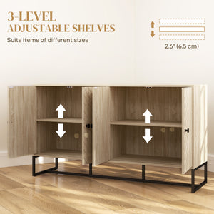 Sideboard with 2 adjustable shelves and steel base, TV cabinet, bar cabinet for living room, oak