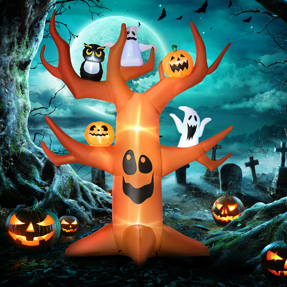 9ft Halloween Inflatable Haunted Tree with Pumpkins, Ghosts and Cat, LED Display