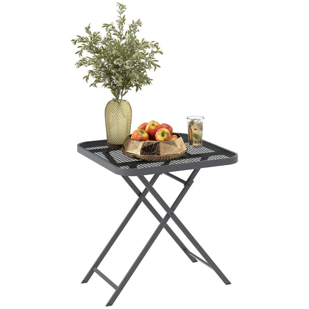Folding square patio table with a gridded rattan top