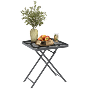 Folding square patio table with a gridded rattan top