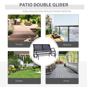 Double rocking bench, steel frame, durable fabric seat, black color